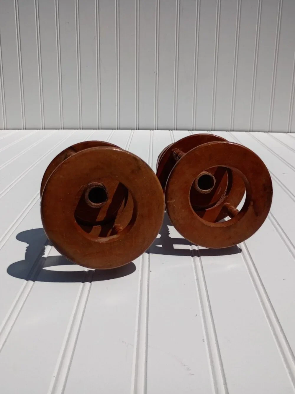 Vintage Turned Wood Candle Holder Pair Cage Spindle Taper Rustic Farmhouse MCM